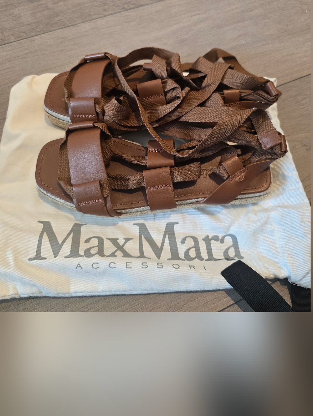 MaxMara Tan Leather Gladiator Lace-Up Sandals / Espadrilles (NWOT)